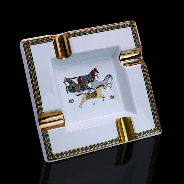 Large 4-Slot Square Ceramic Ashtray