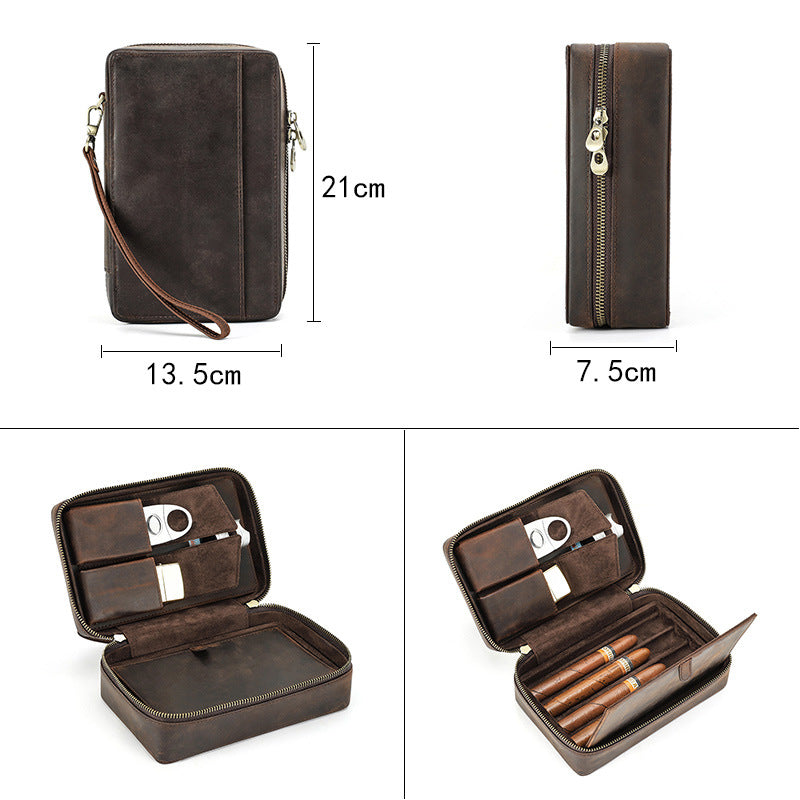 Crazy Horse Double Zipper Cigar Case