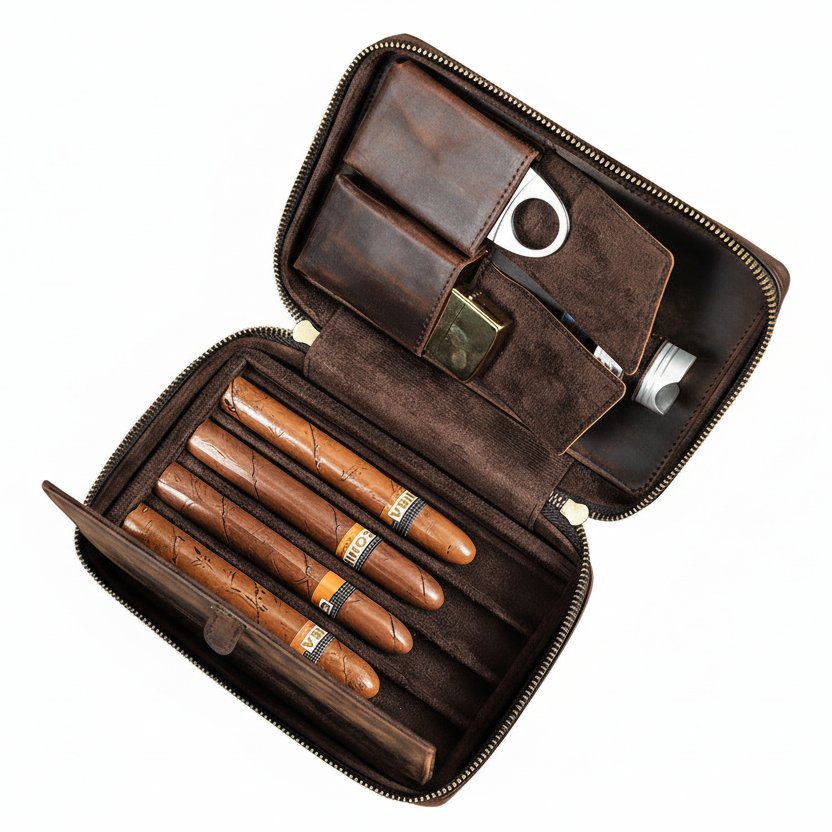 Crazy Horse Double Zipper Cigar Case