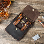 Four-Cigar Magnetic Buckle Clamshell Leather Pouch