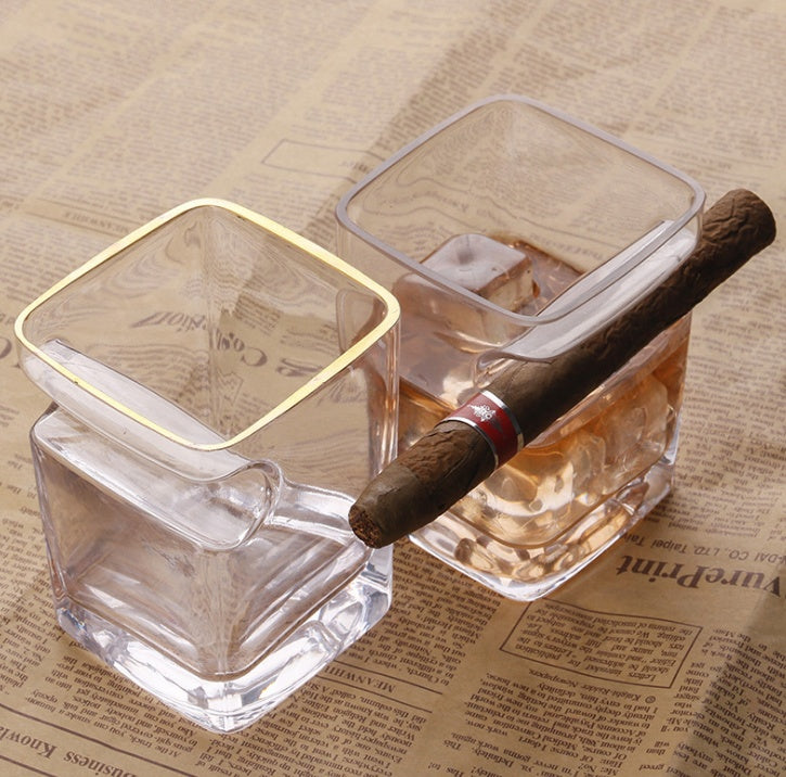 Whiskey Glass With Cigar Rest