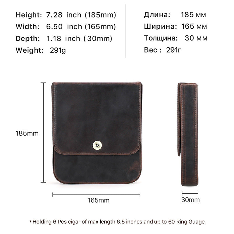 Four-Cigar Magnetic Buckle Clamshell Leather Pouch