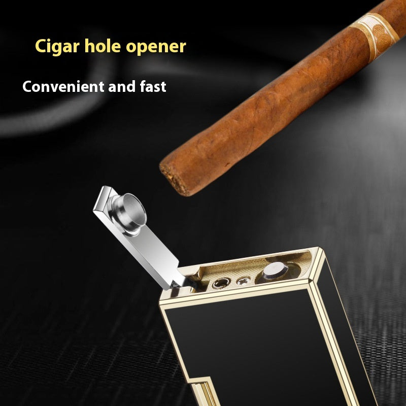Luxurious Flint Wheel Cigar Lighter with Cigar Punch