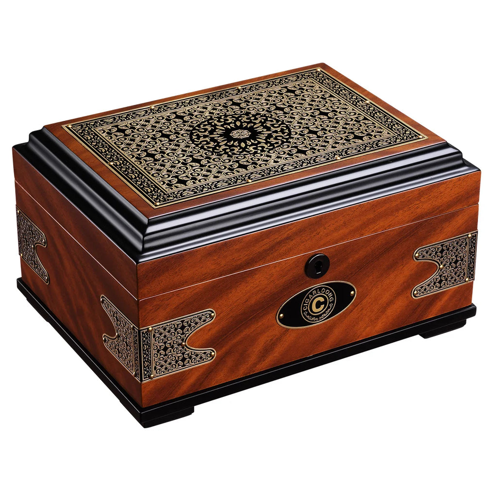 Large Ornate Cedar Wood Cigar Humidor