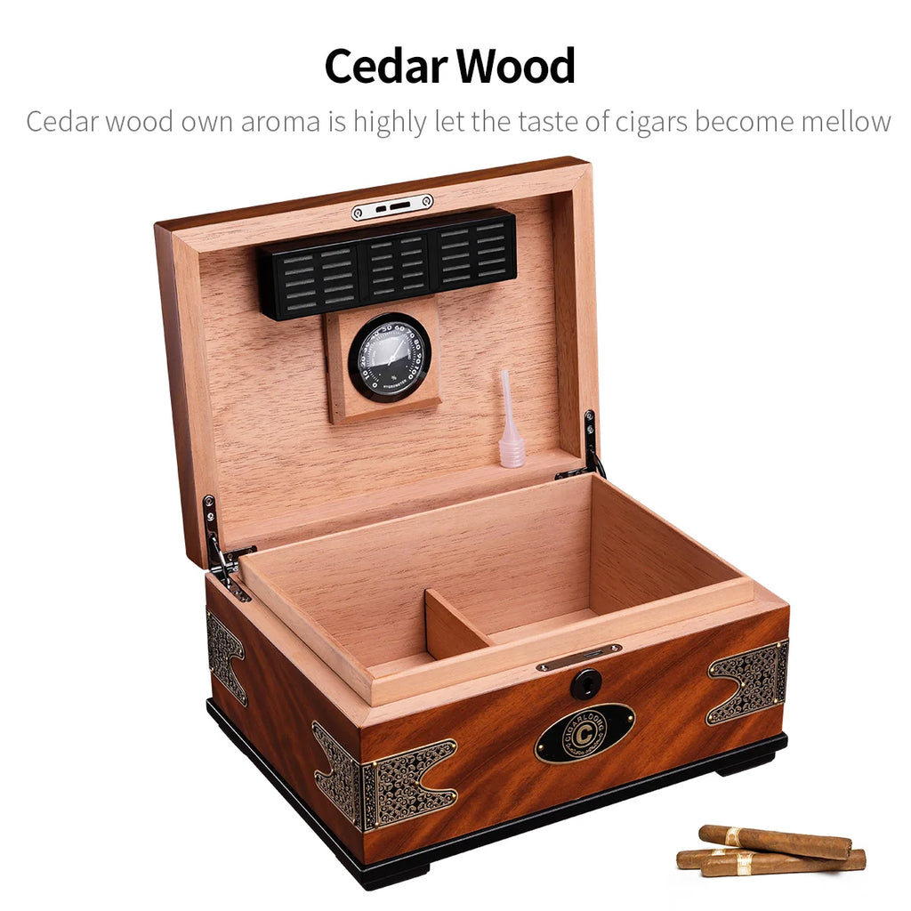 Large Ornate Cedar Wood Cigar Humidor