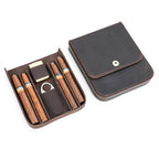Four-Cigar Magnetic Buckle Clamshell Leather Pouch